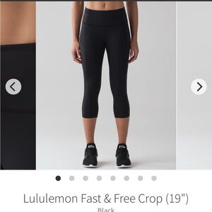 Lululemon Athletica Black Fast & Free Crop Pants
